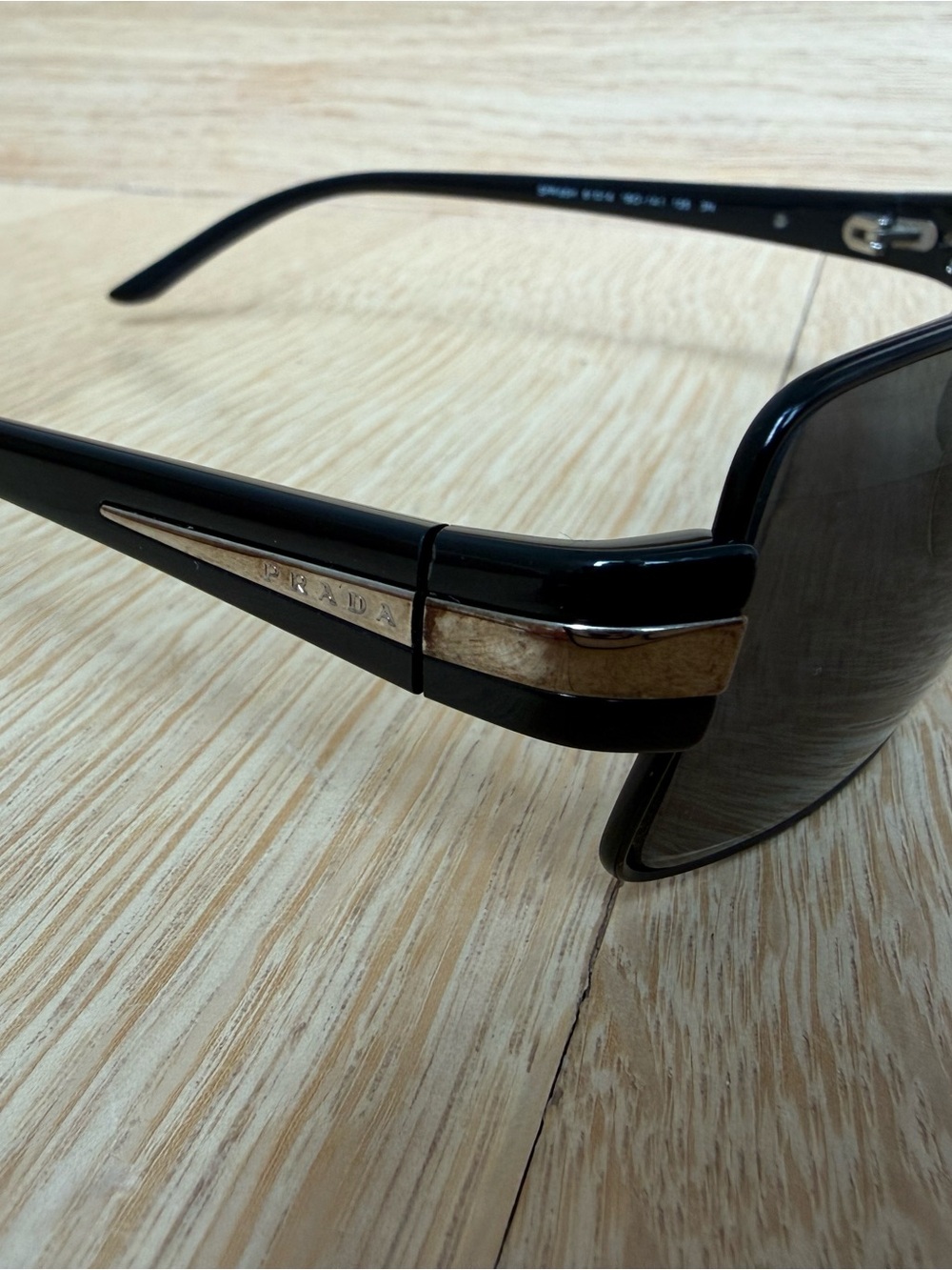 Authentic Prada Mens Black and Gold Rectangular Sunglasses - Picture 2 of 11